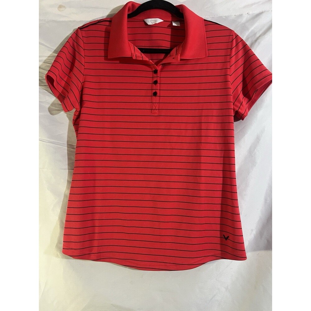Callaway Red Striped Golf Polo L Women’s Short Sleeve Opti-Dri Activewear Shirt